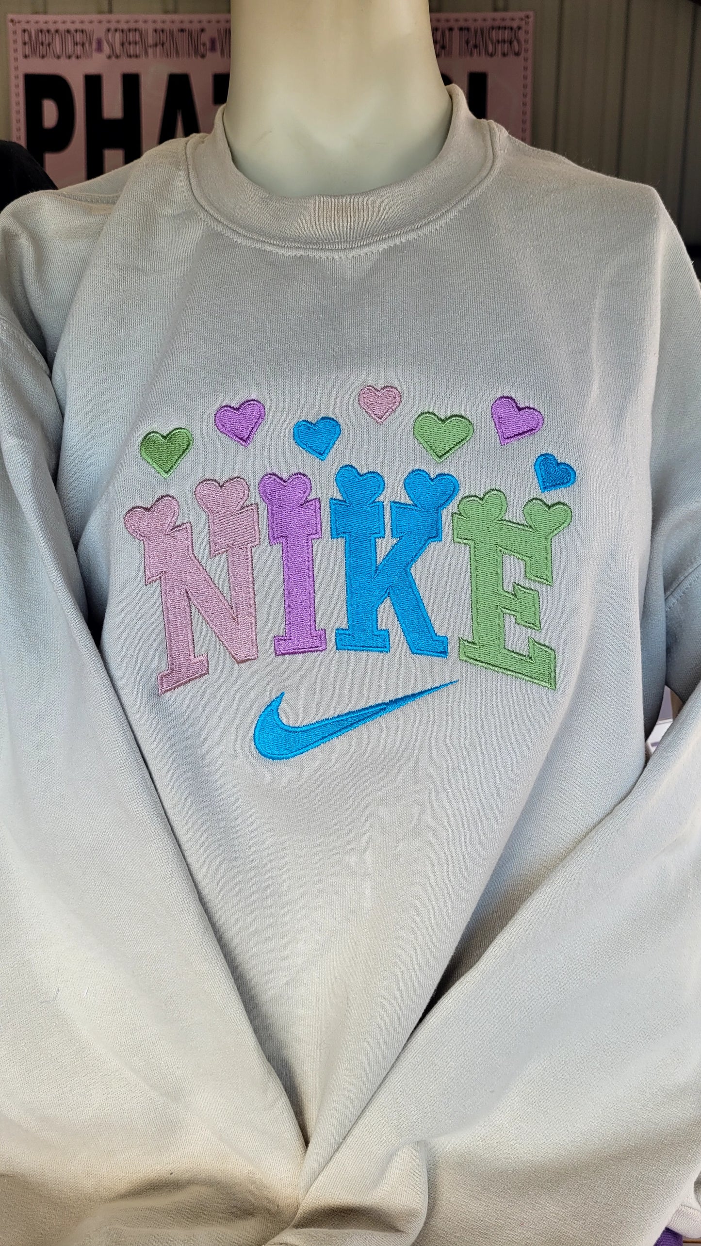 Colorful Hearts Swoosh Crewneck Sweatshirt