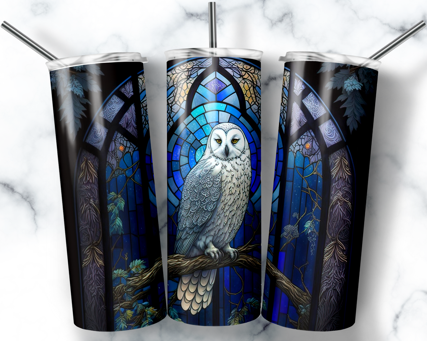 Stained Glass Blue Owl Tumbler